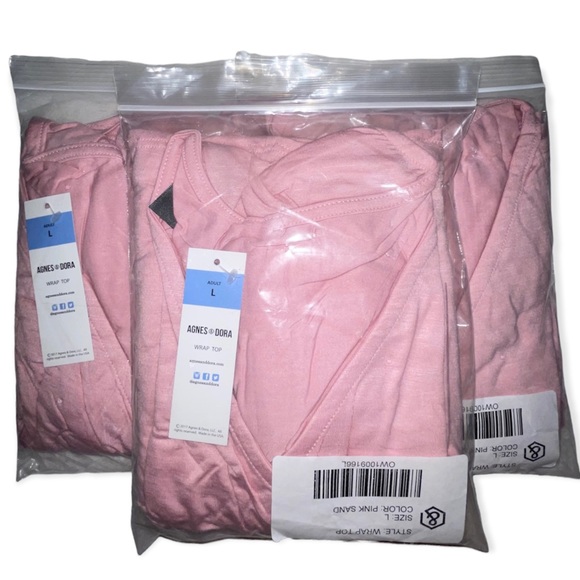 AGNES & DORA Wrap Around Top Pink Sand Deep V Neckline Half Sleeve New - Picture 7 of 10